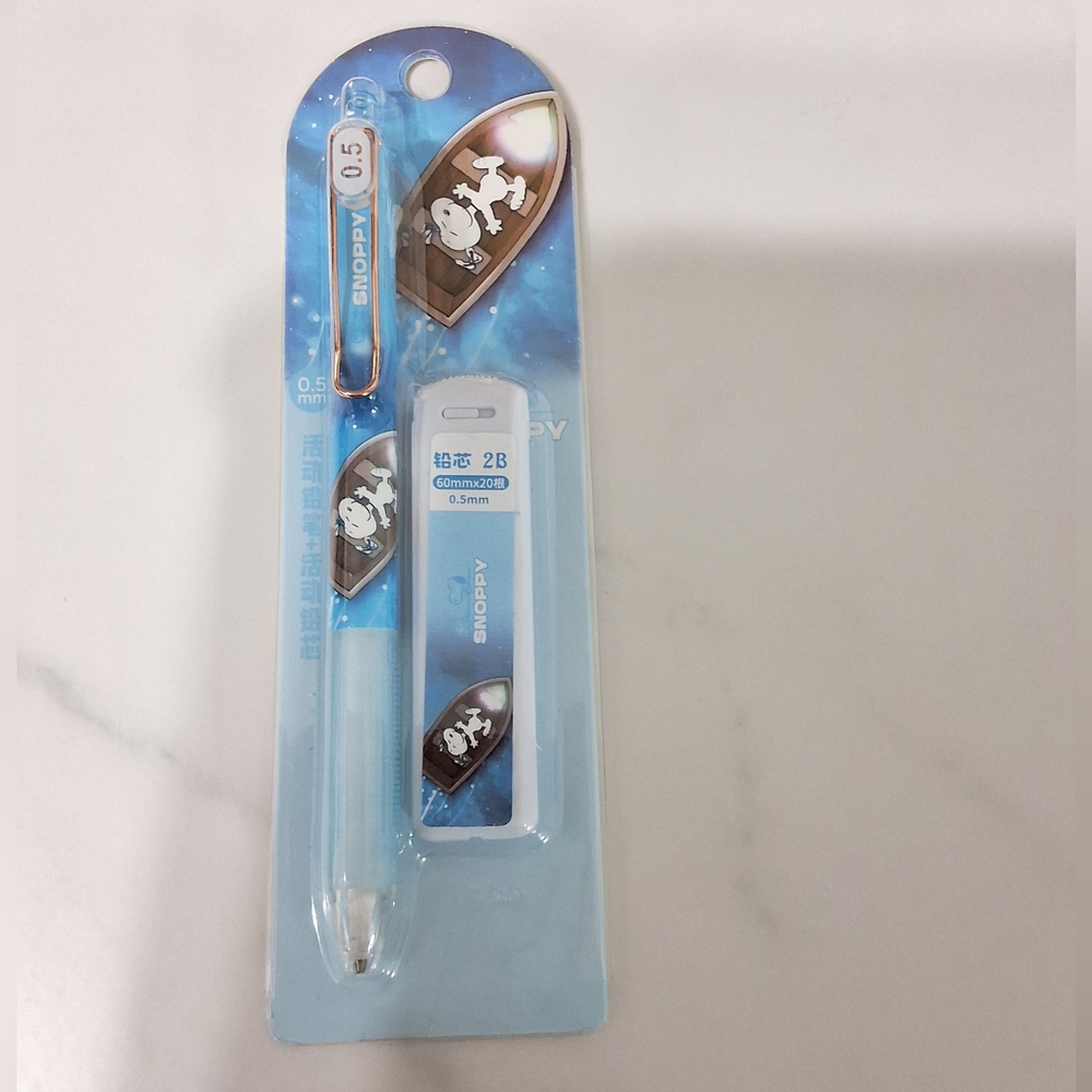 Snoopy Blue Mechanical Pencil With Lead Refills , NEW, 0.5 MM